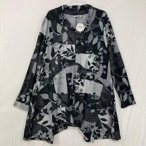 Zim & Zoe Tunic Hayes 22/24 Black Leafy Check Print Cowl Neck Long Sleeve Top